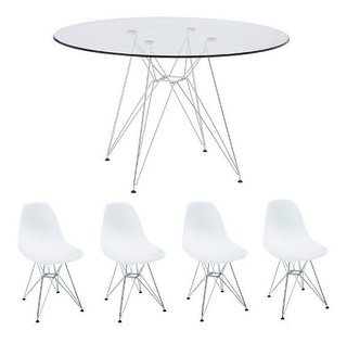 Mesa Redonda Vidrio Eiffel +4 Silla Eames Dsr Alto Impacto + 12 Pagos - comprar online