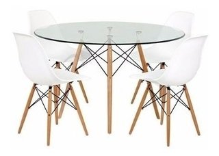 Combo Mesa Eames 100 Vidrio Madera + 4 Sillas- Alto Impacto - comprar online