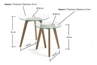 Set * 2 Mesa Ratona Escandinava 50-40 Vidrio- Alto Impacto - ALTO IMPACTO Home + Office