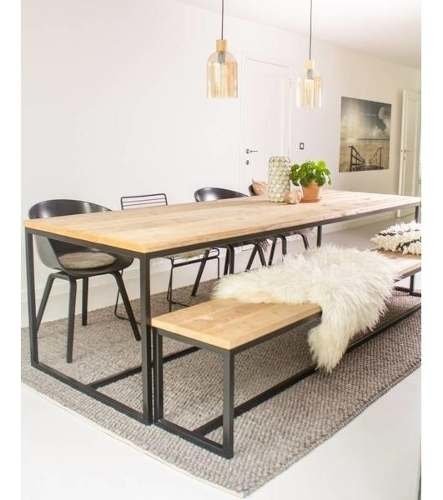 Combo Mesa Industrial Metalica + Banco + 3 Sillas Hay