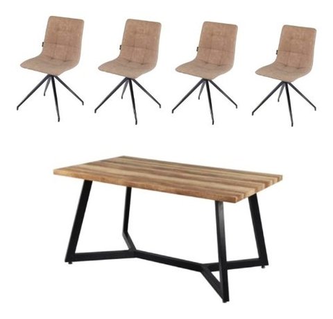 Combo Mesa Industrial 150x90 + 4 Sillas Texo Tapizadas Base Metal - Alto Impacto
