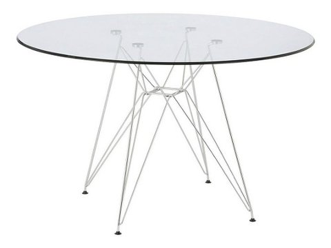 Mesa Redonda Eames Vidrio Base Eiffel 120 Cm- Alto Impacto