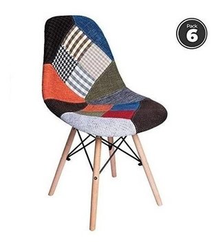 Set * 6 Silla Patchwork Dsw Eames Base Madera - Alto Impacto