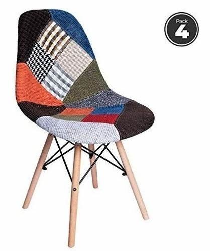 Set * 4 Silla Patchwork Daw Eames Base Madera - Alto Impacto