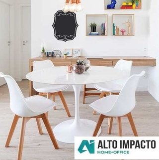 Combo Mesa Tulip 120 + 4 Sillas Tulip B Madera- Alto Impacto