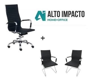 Combo Oficina Sillon Aluminium Alto + 2 Bajo N- Alto Impacto