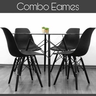 Mesa Eames Vidrio Redonda Negra 100 + 4 Silla P Alto Impacto - ALTO IMPACTO Home + Office