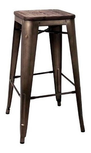Set 4 Banqueta Taburete Tolix Metálico Asiento Madera - comprar online