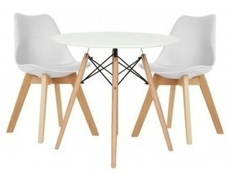 Combo Mesa Eames 80 + 2 Silla Tulip Tapizada - Alto Impacto