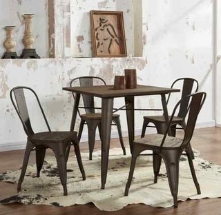 Combo Mesa Tolix Tapa Madera 80x80 + 4 Sillas - Alto Impacto - comprar online