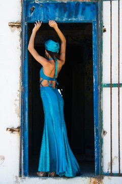 Vestido de Pailletes y Saten Largo Mykonos - comprar online