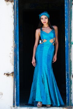Vestido de Pailletes y Saten Largo Mykonos