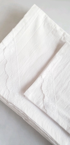 MANTEL + 6 SERVILLETAS TUSSOR BLANCO ENCAJE
