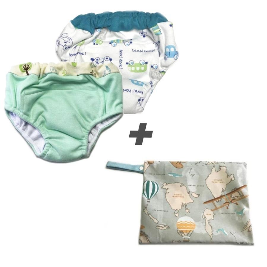 Kit c/ 2 Cuecas de Desfralde + Saquinho Impermeável Mapa