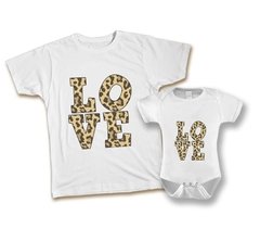 Kit Tal Mãe Tal Filha Love Animal Print Camiseta e Body ou Camiseta Infantil