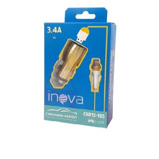 Cargador 12V Auto 2 Puertos USB 3.4A Inova IPHONE