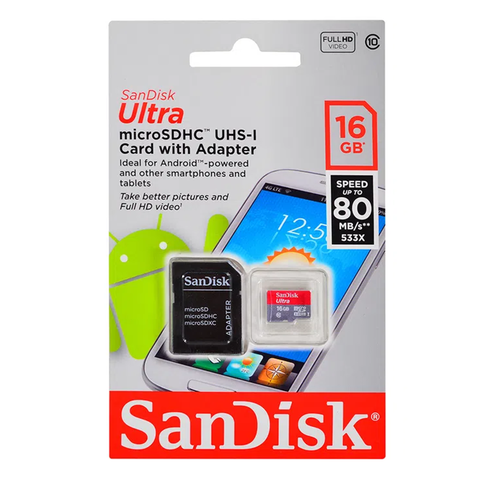 Memoria MicroSD 16GB Sandisk Clase 10