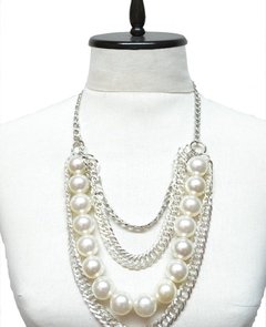 COLLAR CORTO DE CADENAS Y PERLAS MULTILINEA - ANTEPRIMA 