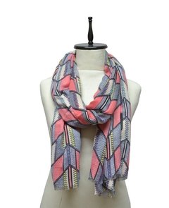 CHALINA ESTAMPADO GEOMETRICO MULTICOLOR CON FLECOS