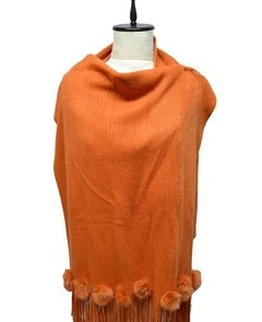 PASHMINA CON POMPON DE PIEL DE CONEJO - comprar online