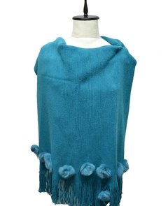 PASHMINA CON POMPON DE PIEL DE CONEJO - tienda online