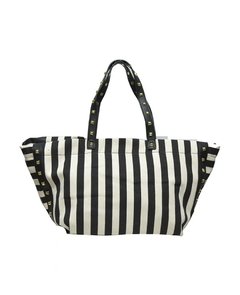 BOLSO BOTE DE ALGODON RAYADO CON TACHAS