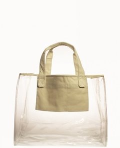 BOLSO TRANSPARENTE CON BOLSILLO Y MANIJAS EN ALGODON