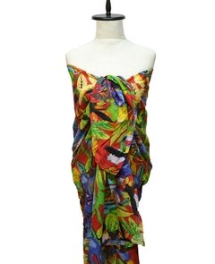 PAREO DE ALGODON ESTAMPADO Y BORDADO DE FLORES - comprar online