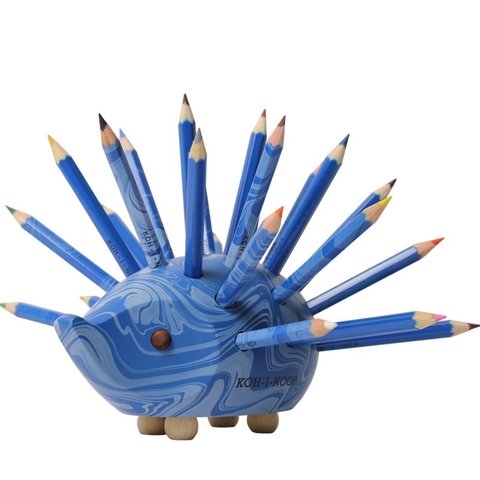 Porta Lápis Porco Espinho Azul Mesclado com 24 Mini Lápis Koh-I-Noor
