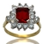 Anillo de Oro 18kls Amarillo y Cuerpo de Plata 925. Rubi Centrasl y Circoñas.
