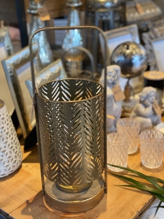 Fanal Metalico con portavela vidrio 40x15cm