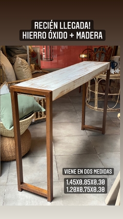 Mesa Recibidor hierro oxido y madera 1.2x0.70x0.3