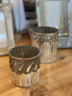 Portavela Vidrio y metal Color Plata 9x10cm jkE80 - comprar online