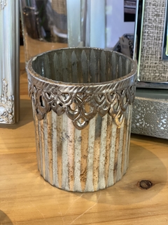 Portavela Vidrio y metal color Plata 11x12 cm jkE81
