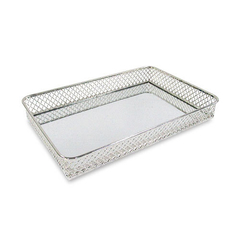 Bandeja Gibraltar chica rectangular metal plata y espejo 26X16 VV 2/22