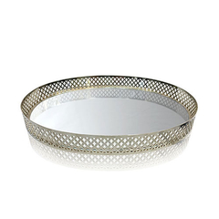 Bandeja Casablanca grande ovalada metal plata y espejo 36x27x5.5 VV