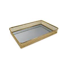 Bandeja Gibraltar grande rectangular metal dorada y espejo 34x24 VV 2/22 - comprar online