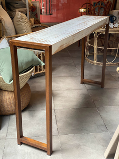 Mesa Recibidor hierro oxido y madera Grande 1.4x0.85x0.3 - 4/22