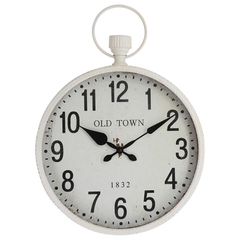 Reloj de pared metálico con vidrio blanco
