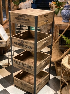 Mueble auxiliar Starbucks madera y hierro con ruedas 4 cajones 47x47x1,27cm 4/22 - comprar online