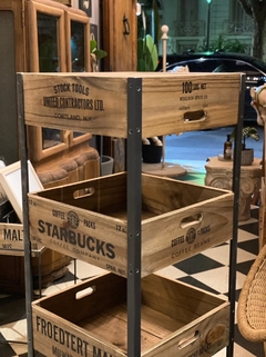 Mueble auxiliar Starbucks madera y hierro con ruedas 4 cajones 47x47x1,27cm 4/22 en internet