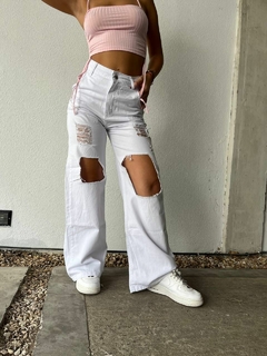 Pantalon Wide Leg Gabardina con Roturas