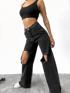 Jean Wide Leg Black con Roturas - 36 al 52
