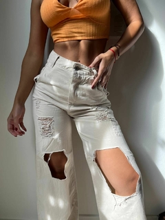 Pantalon Wide Leg Gabardina con Roturas en internet