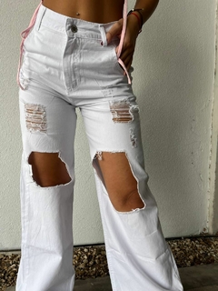Pantalon Wide Leg Gabardina con Roturas - tienda online