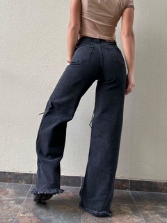 Jean Wide Leg Black con Roturas - 36 al 52 - Shaina Trendy Store