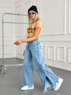 Jean Wide Leg con Tajo y Desflecado - 36 al 52 - tienda online