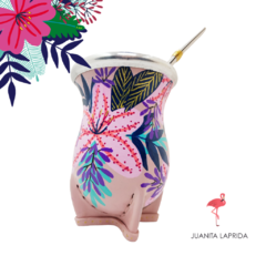 Mate de calabaza / Forrado en cuero / Formato Camionero - Diseño: Rosa Pastel