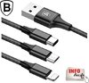 Cabo 3 em 1 Lightning + Micro USB (V8) + Tipo C mfi PRETO metálico Baseus - comprar online