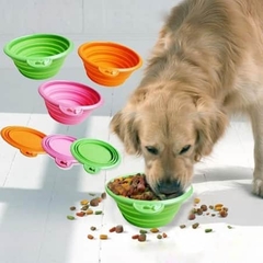 BOWL COMEDERO PERRO PLEGABLE SILICONA VIAJE CON GANCHO